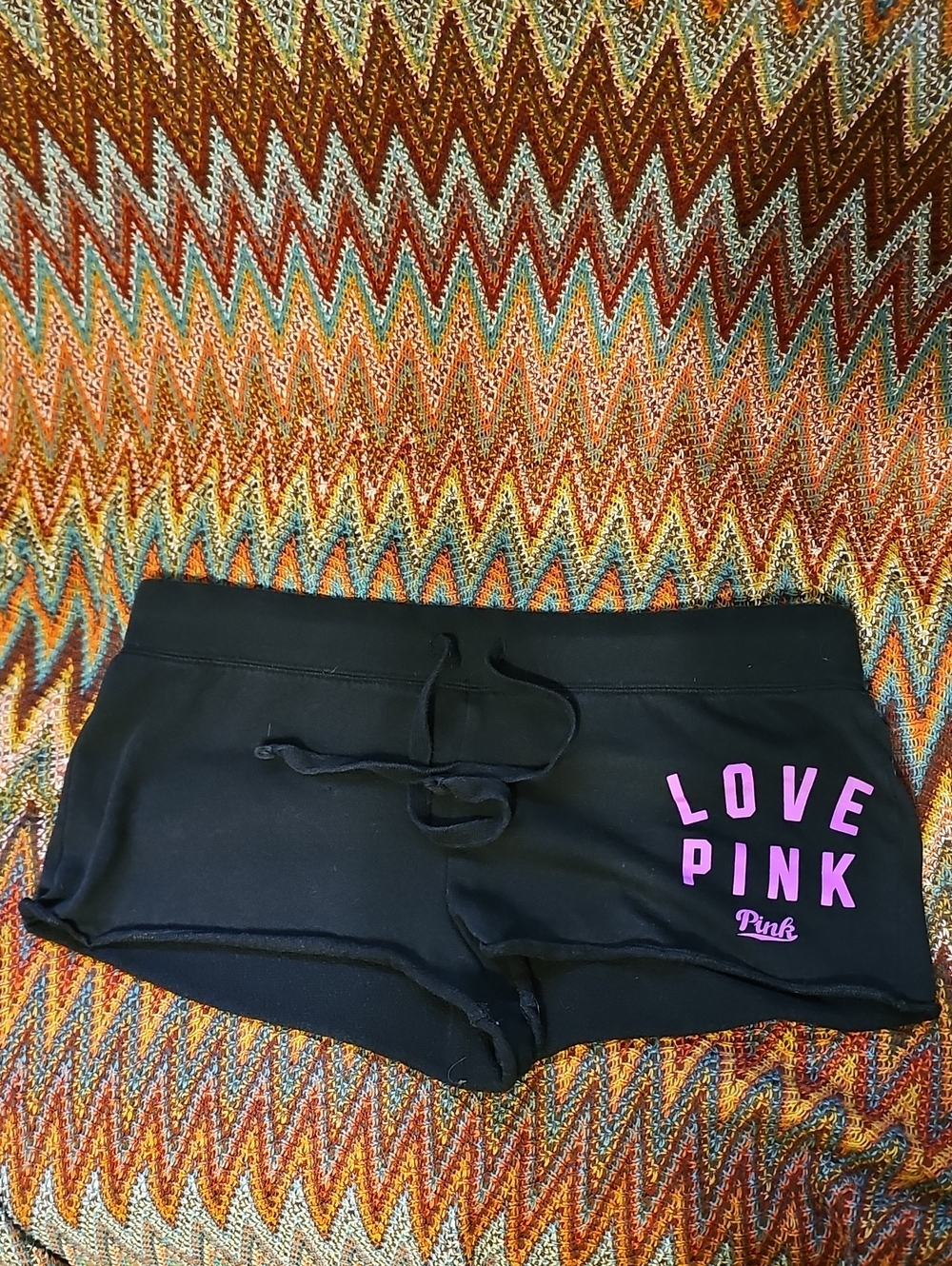 PINK Victoria's Secret Black Shorts with Pink LOVE PINK Logo